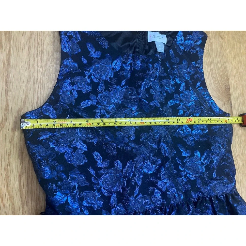 CHILDRENS PLACE Sleeveless Zip Party Blue Metallic Floral Dress Size 16‎ Girls